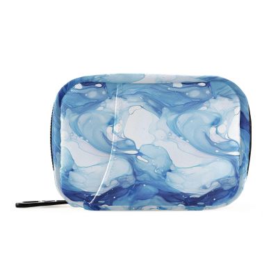 Travel Pill Organizer Watercolor Blue Marble Portable Medicine Vitamin Organizer Weekly Pill Container Large Capacity Zipper Daily Pill Box for Travel Business Camping