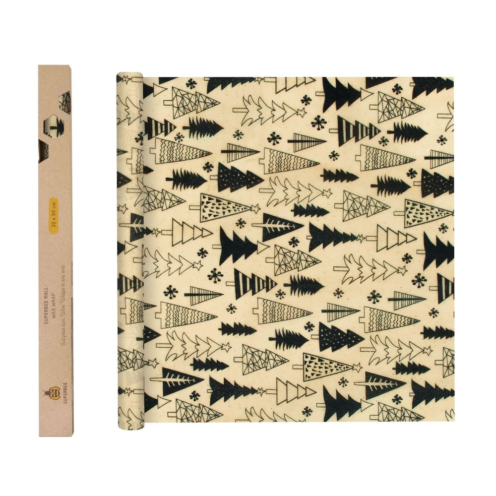 SUPERBEE Reusable Beeswax Wraps for Food  XL Beeswax Wrap Roll (35x13"), Bees Wrap Paper for Wrapping Cheese, Veggies, Sandwiches & Bowl Covers, Festive Holiday Print, Sustainable Gift Idea