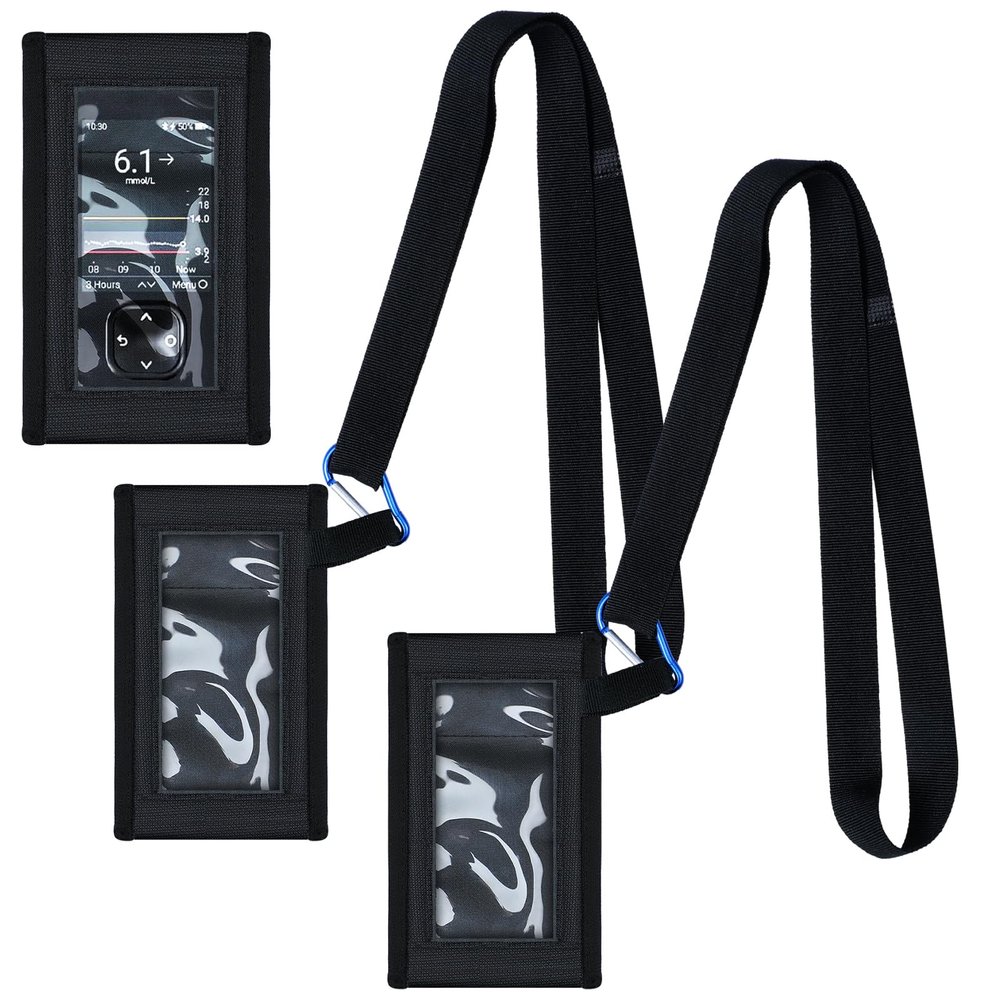 Kosiz 2 Pack Blood Glucose Meter Case with Lanyard Compatible with Dexcom G7 Glucose Monitor Pouch with Viewing Window for Diabetic Accessories Supplies (Black)