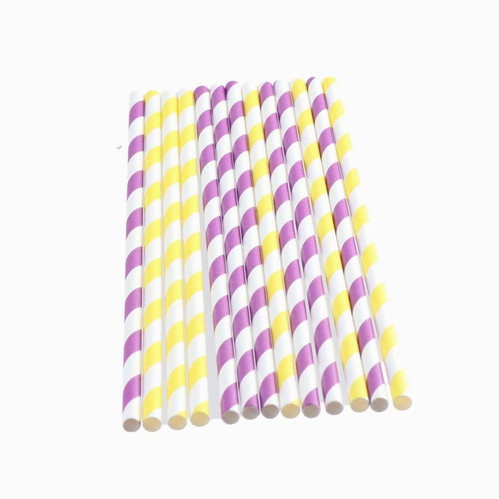 100 Pcs Biodegradable Paper Straws, Assorted Rainbow Striped Smoothie Straws for Birthday, Wedding, Bridal/Baby Shower, Party Supplies