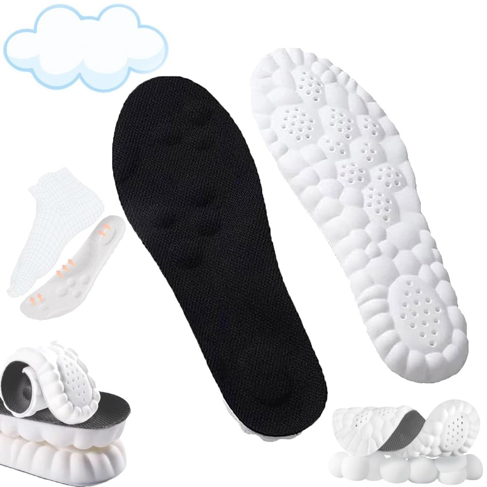 4D Insoles - 4D Cloud Technology Insole - Super Soft, Ultra Comfort Insoles, 4D Sports Shoes Insoles, Acupoint Massage Insole for Foot & Joint Support (11-12, Black)