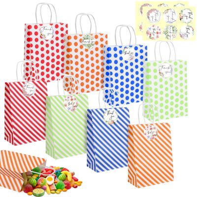 8Pcs Pastel Gift Bags with Handle and Thank You Stickers