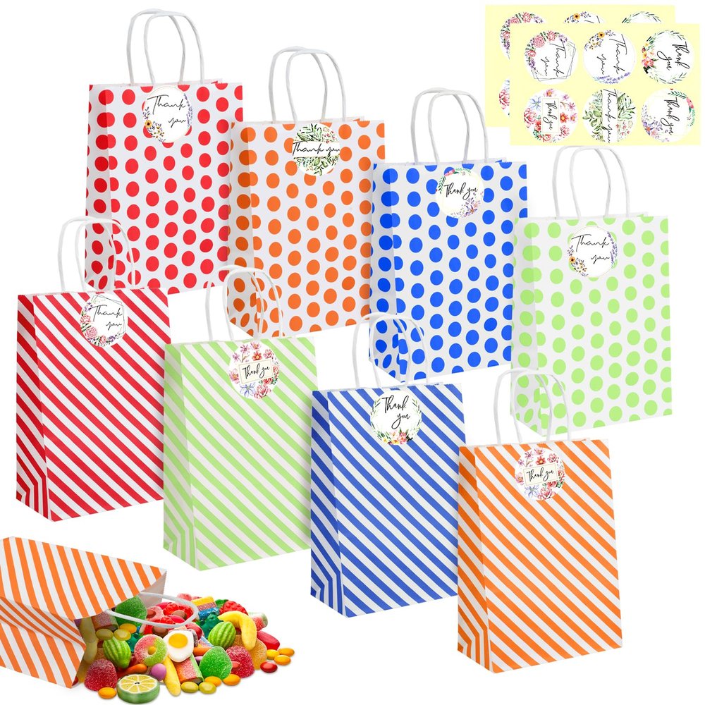8Pcs Pastel Gift Bags with Handle and Thank You Stickers