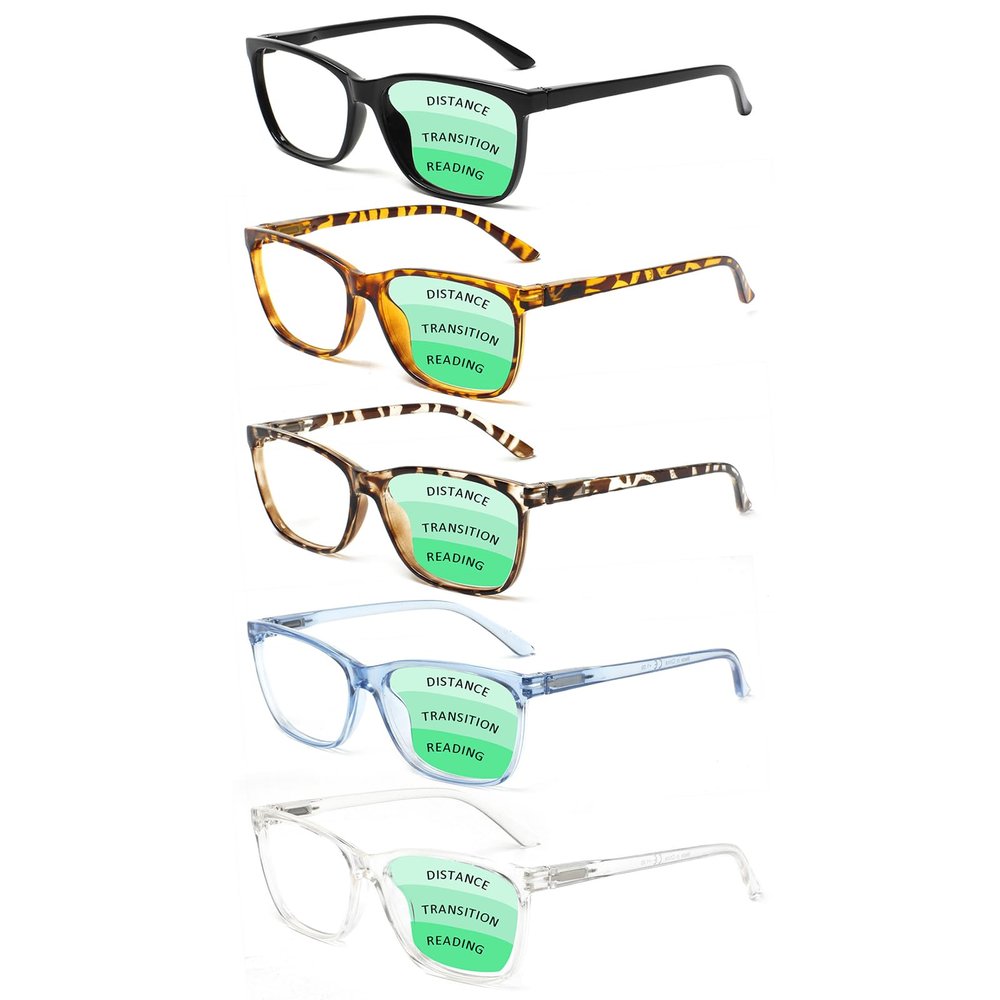 SIGVAN 5 Pack Progressive Multifocal Reading Glasses Blue Light Blocking Spring Hinge Fashion Eyeglasses for Women (multicolour 3, 2.25, x)