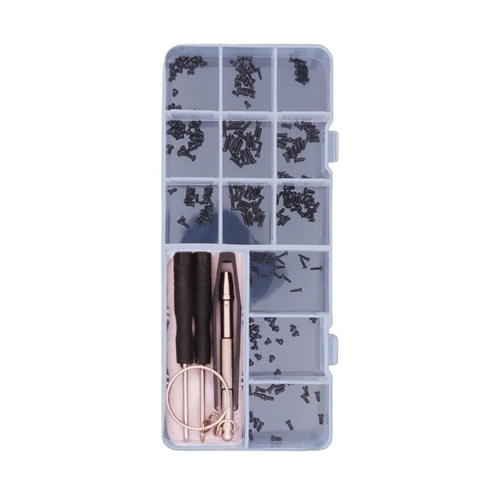 500pcs Sunglasses Eyeglasses Repair Kit, Tiny Metal Screws with Screwdriver Tweezers and Nose Pads Glasses Repair Tool Kit(Black Slotted Screws)