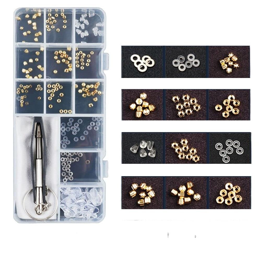 500pcs Sunglasses Eyeglasses Repair Kit, Tiny Metal Screws with Screwdriver Tweezers and Nose Pads Glasses Repair Tool Kit(Gold Screw Nuts)