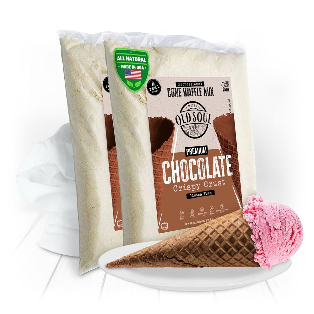 OLDSOUL Professional Cone Waffle Mix | GLUTEN FREE | Chocolate Flavor | 10 Lbs | Batter Mix | 224 Cone Waffles (10 Lbs, Gluten Free)