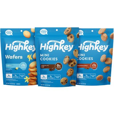 HighKey Sugar Free Cookies Variety Pack - 6.0oz Keto Snacks Zero Carb No Sugar 3-Pack Chocolate Chip Cookie, Snickerdoodle,Vanilla Wafers Low Carb Gluten Free Diabetic Snack Diet Friendly Food Sweets