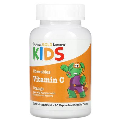 California Gold Nutrition Chewable Vitamin C with Bioflavonoid Complex for Children, Orange, 90 Vegetarian Tablets