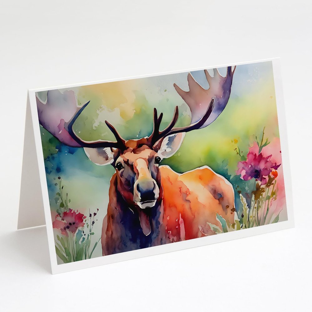 Caroline's Treasures DAC2966GCA7P Moose Greeting Cards Pack of 8 Blank Cards with Envelopes Whimsical A7 Size 5x7 Blank Note Cards