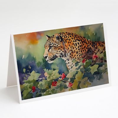 Caroline's Treasures DAC2945GCA7P Leopard Greeting Cards Pack of 8 Blank Cards with Envelopes Whimsical A7 Size 5x7 Blank Note Cards