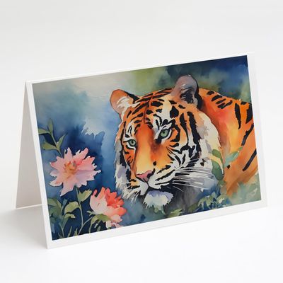 Caroline's Treasures DAC2993GCA7P Tiger Greeting Cards Pack of 8 Blank Cards with Envelopes Whimsical A7 Size 5x7 Blank Note Cards