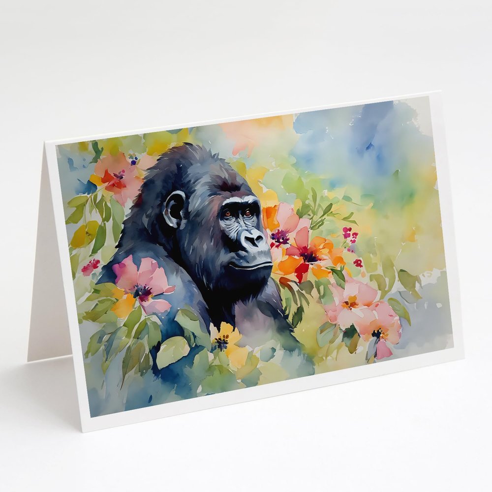 Caroline's Treasures DAC2921GCA7P Gorilla Greeting Cards Pack of 8 Blank Cards with Envelopes Whimsical A7 Size 5x7 Blank Note Cards