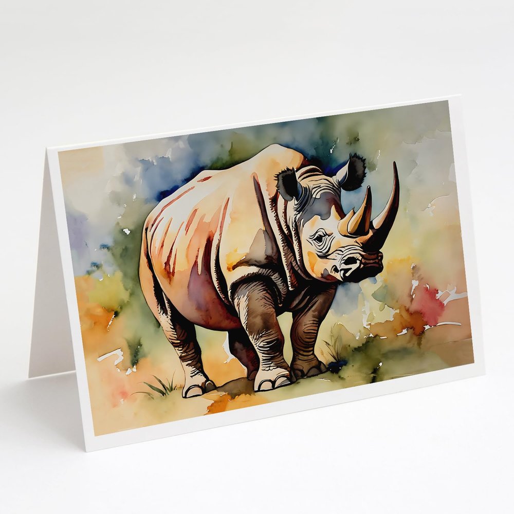 Caroline's Treasures DAC2984GCA7P Rhinoceros Greeting Cards Pack of 8 Blank Cards with Envelopes Whimsical A7 Size 5x7 Blank Note Cards