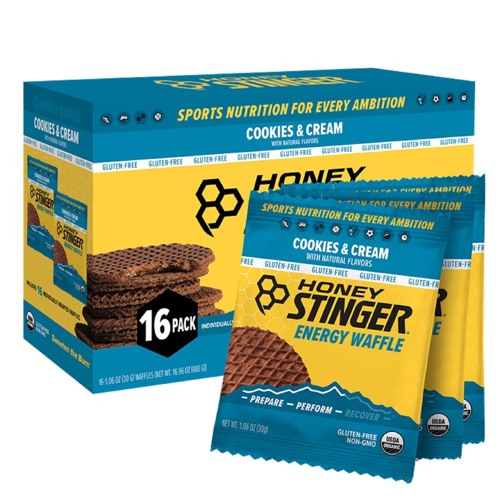 Honey Stinger Organic Gluten Free Cookies & Cream Waffle | Energy Stroopwafel for Exercise; Endurance and Performance | Sports Nutrition for Home & Gym; Pre & During Workout | 16 Waffles; 16.96 Ounce