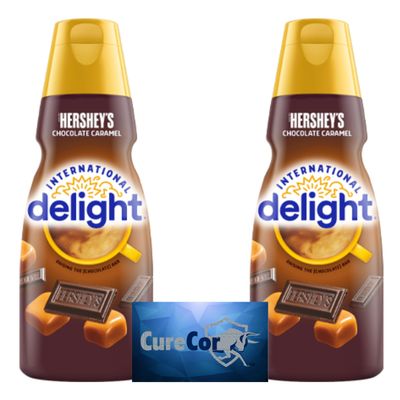 CURECOR International-Delight Liquid Coffee Creamer.- Two (2) 32 fl oz Bottles of Creamy Smooth Delightful Coffee Creamer and One Authentic Collective Sticker! (Chocolate Caramel)