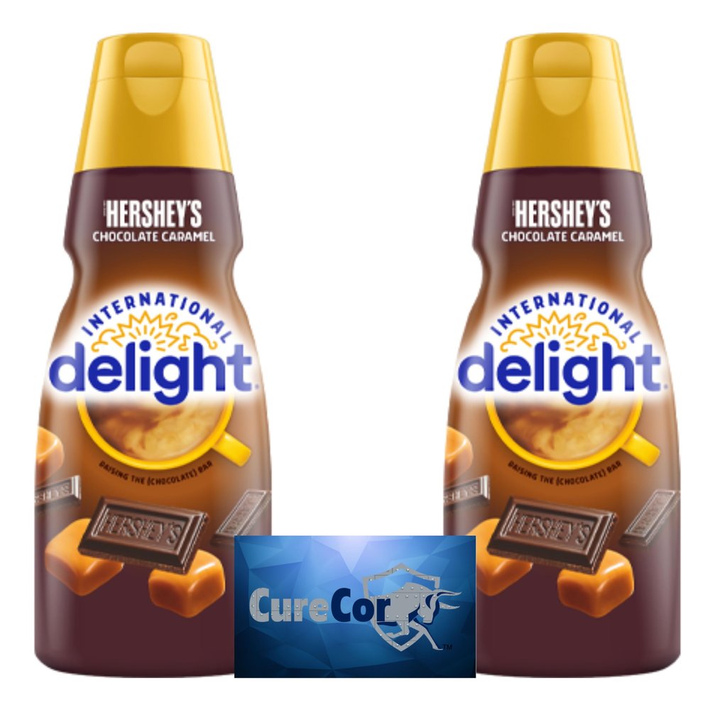 CURECOR International-Delight Liquid Coffee Creamer.- Two (2) 32 fl oz Bottles of Creamy Smooth Delightful Coffee Creamer and One Authentic Collective Sticker! (Chocolate Caramel)