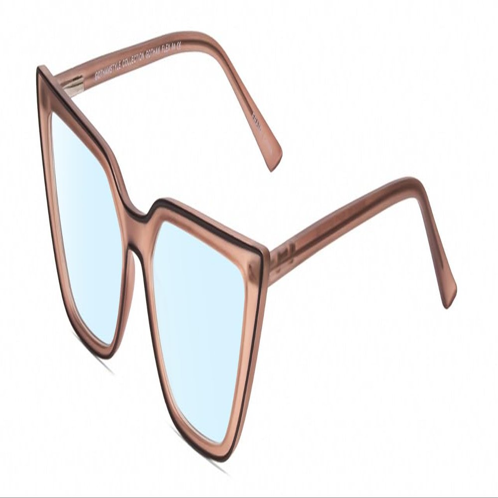 Calabria Gotham Chic 84 Triangle Blue Light Glasses +3.50 Tan Brown Crystal Black Women Cateye Eyeglass Readers w/Hard Case