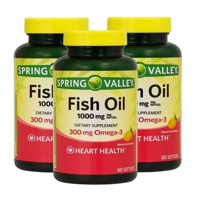 Omega 3 Fish Oil 1000mg  60 Softgels, Omega-3 Supplements for Women and Men, Fish Oil Fatty Acid, Daily Essential Supplement (Pack of 3)