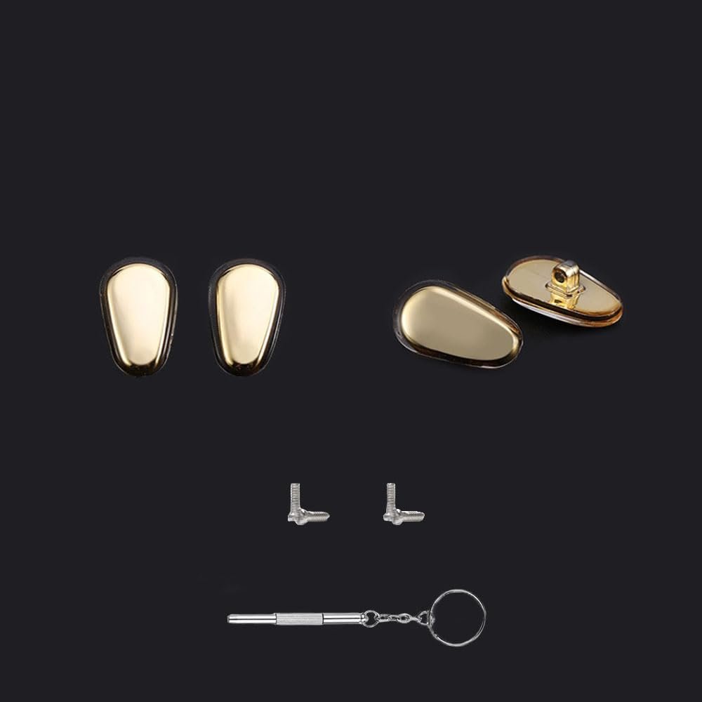 2 Pairs Eyeglass Nose Pads Sunglasses Eyewear Pieces Silicone and Plastic Inner Core Glasses Screws Micro Screwdrivers Repair Kits (Gold)