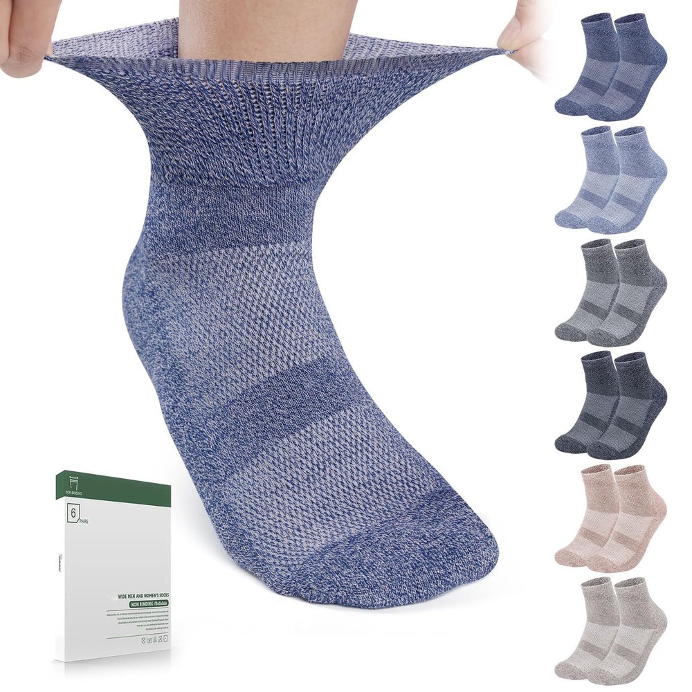 Bulinlulu Diabetic Socks for Women&Men,6 Pairs Non Binding Diabetic Ankle Socks,Wide Socks with Seamless Toe Size 6-9 9-11(Large-Dark)