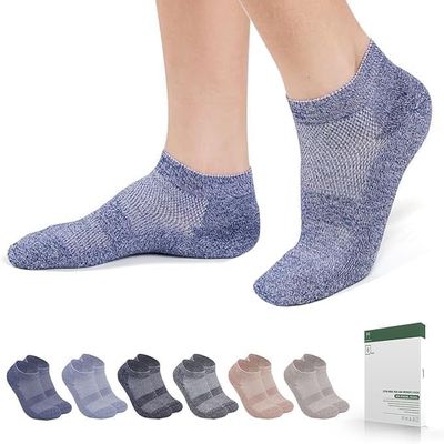 Bulinlulu Diabetic Socks for Women Men-6 Pairs Bamboo Viscose Non Binding Diabetic Ankle Low Cut Sock Size 6-9 9-11Dark-Medium