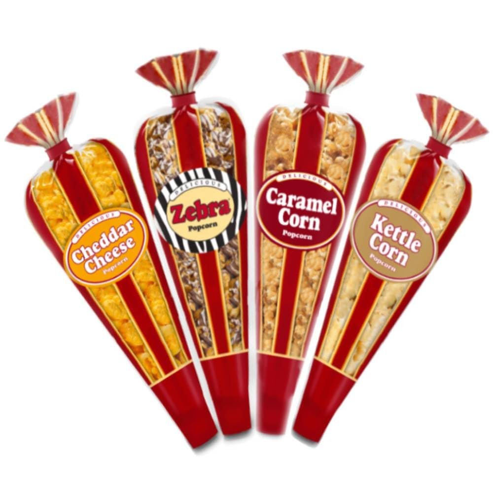 Gourmet Popcorn Large Tall Cone Premium 4 Pack & Exclusive Inspirational Sticker!