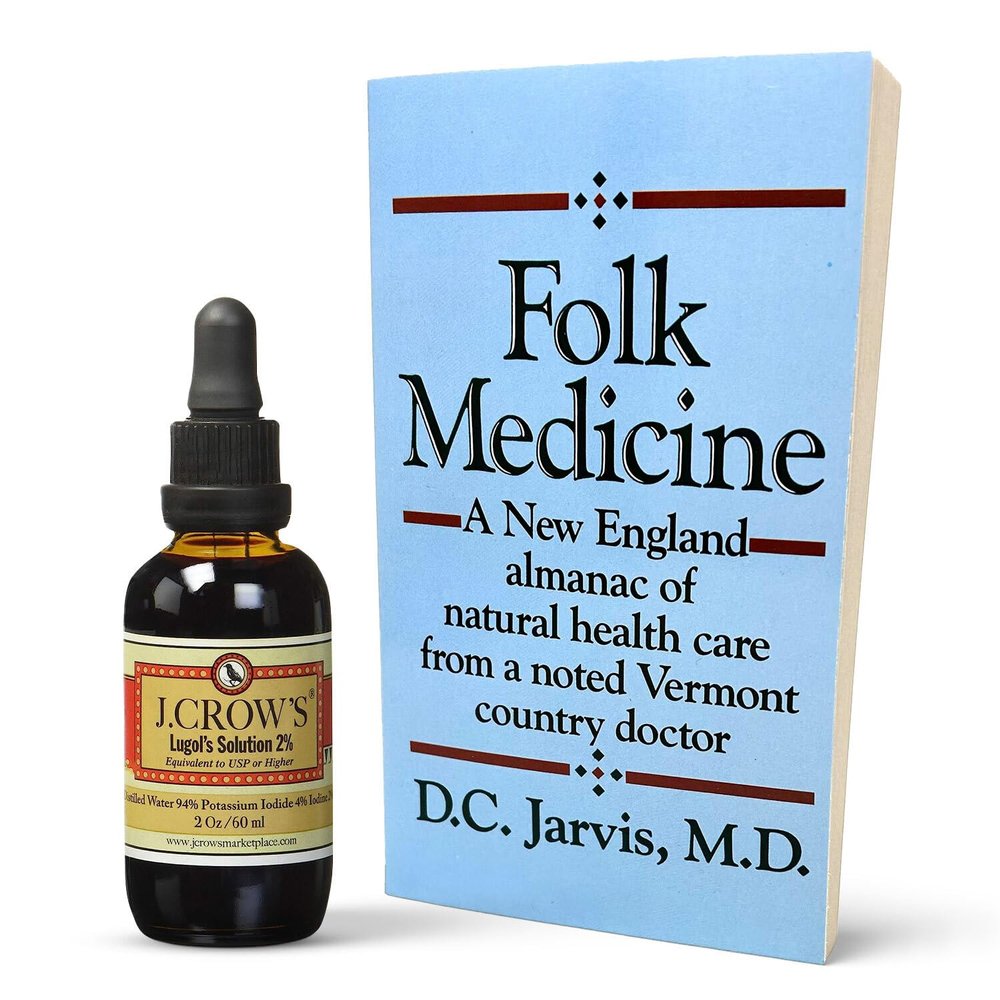 J.CROW'S Lugol's 2% Iodine Solution & 'Folk Medicine' Book Bundle: Essential Iodine Formulation Since 1829 Paired with a New England Almanac of Natural Health Care Knowledge