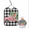 Adult Bibs for Elderly Women - Pink Truck Christmas Waterproof Dining Clothing Protectors with Crumb Catcher for Eating/Feeding, Xmas Tree Winter Snowflake Black White Plaid Terry Cloth Bib Washable view 1