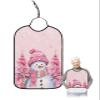 Adult Bibs for Elderly Women - Pink Snowman Christmas Waterproof Dining Clothing Protectors with Crumb Catcher for Eating/Feeding, Xmas Tree Winter Snowflake Pink Terry Cloth Bib Machine Washable view 1