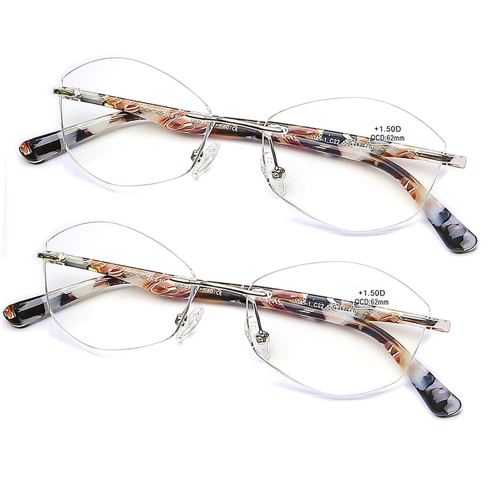 AQWANO Rimless Reading Glasses Women Fashion Designer Computer Blue Light Blocking UV400 Protect Classic Elegant Frameless Readers,2.5