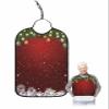 Adult Bibs for Elderly Women - Red Christmas Waterproof Dining Clothing Protectors with Crumb Catcher for Eating/Feeding, Xmas Botanical Balls Winter Snowflake Terry Cloth Bib Machine Washable view 1