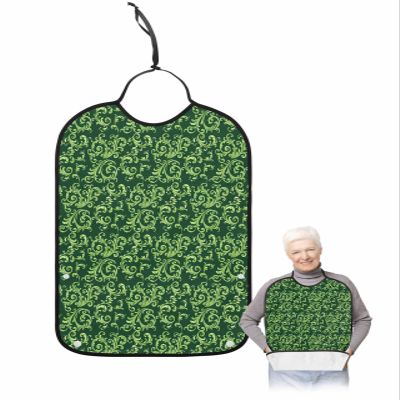 Adult Bibs for Elderly Women - Christmas Waterproof Dining Clothing Protectors with Crumb Catcher for Eating/Feeding, Xmas Green Geometric Modern Abstract Art Terry Cloth Bib Machine Washable