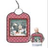 Adult Bibs for Elderly Women - Christmas Waterproof Dining Clothing Protectors with Crumb Catcher for Eating/Feeding, Xmas Snowman Winter Snowflake Tree Pink Plaid Terry Cloth Bib Machine Washable view 1