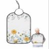 Adult Bibs for Elderly Women - Yellow Floral Waterproof Dining Clothing Protectors with Crumb Catcher for Eating/Feeding, Pastoral Eucalyptus Leaves Botanical Summer Bee Terry Cloth Bib Washable view 1