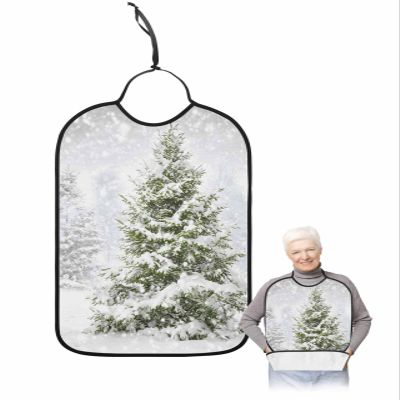 Kewadony Adult Bibs for Elderly Women - Christmas Tree Waterproof Dining Clothing Protectors with Crumb Catcher for Eating/Feeding, Xmas Winter Snowflake Forest Terry Cloth Bib Machine Washable
