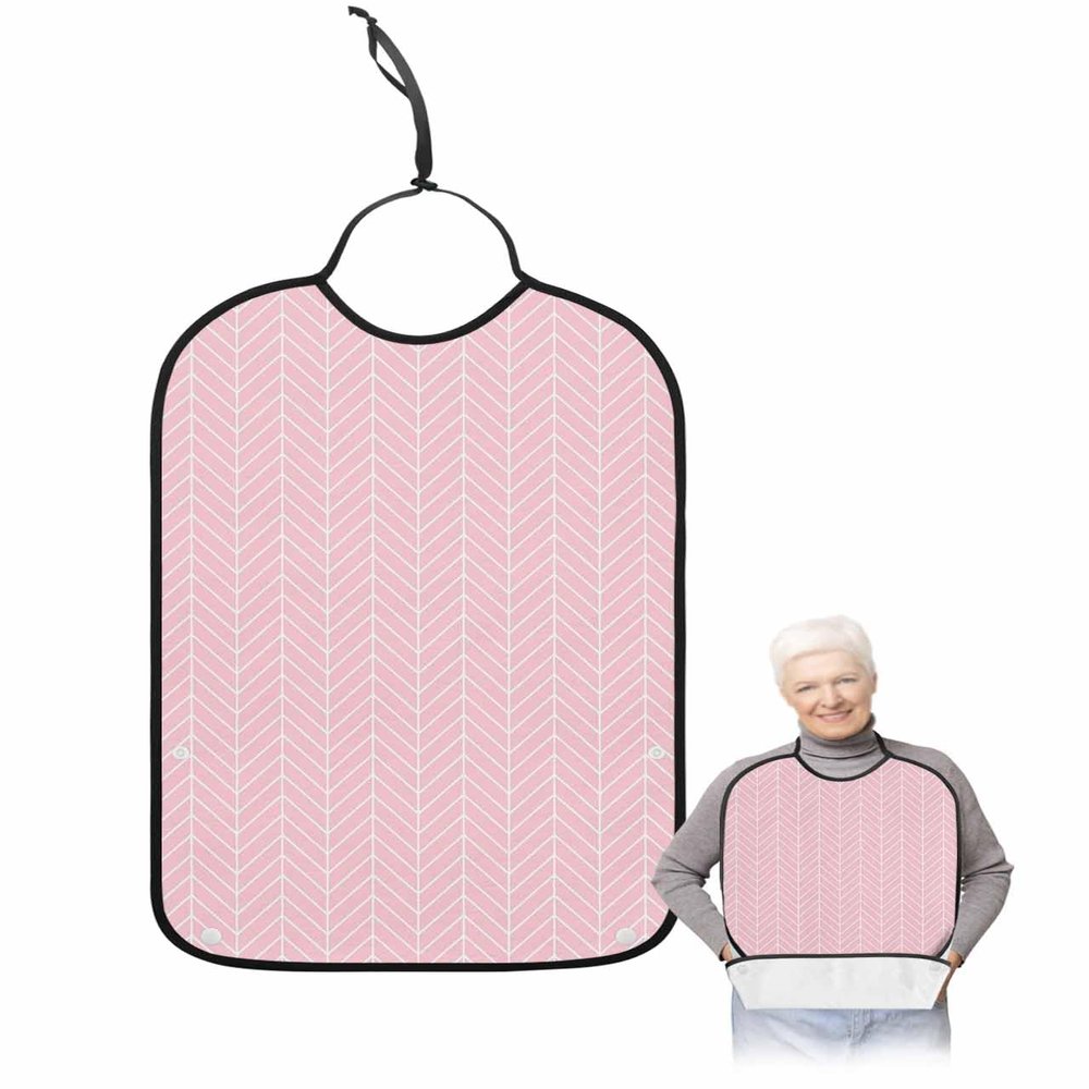 Kewadony Adult Bibs for Elderly Women - Pink Geometric Waterproof Dining Clothing Protectors with Crumb Catcher for Eating/Feeding, Modern Abstract Art Aesthetics Terry Cloth Bib Machine Washable