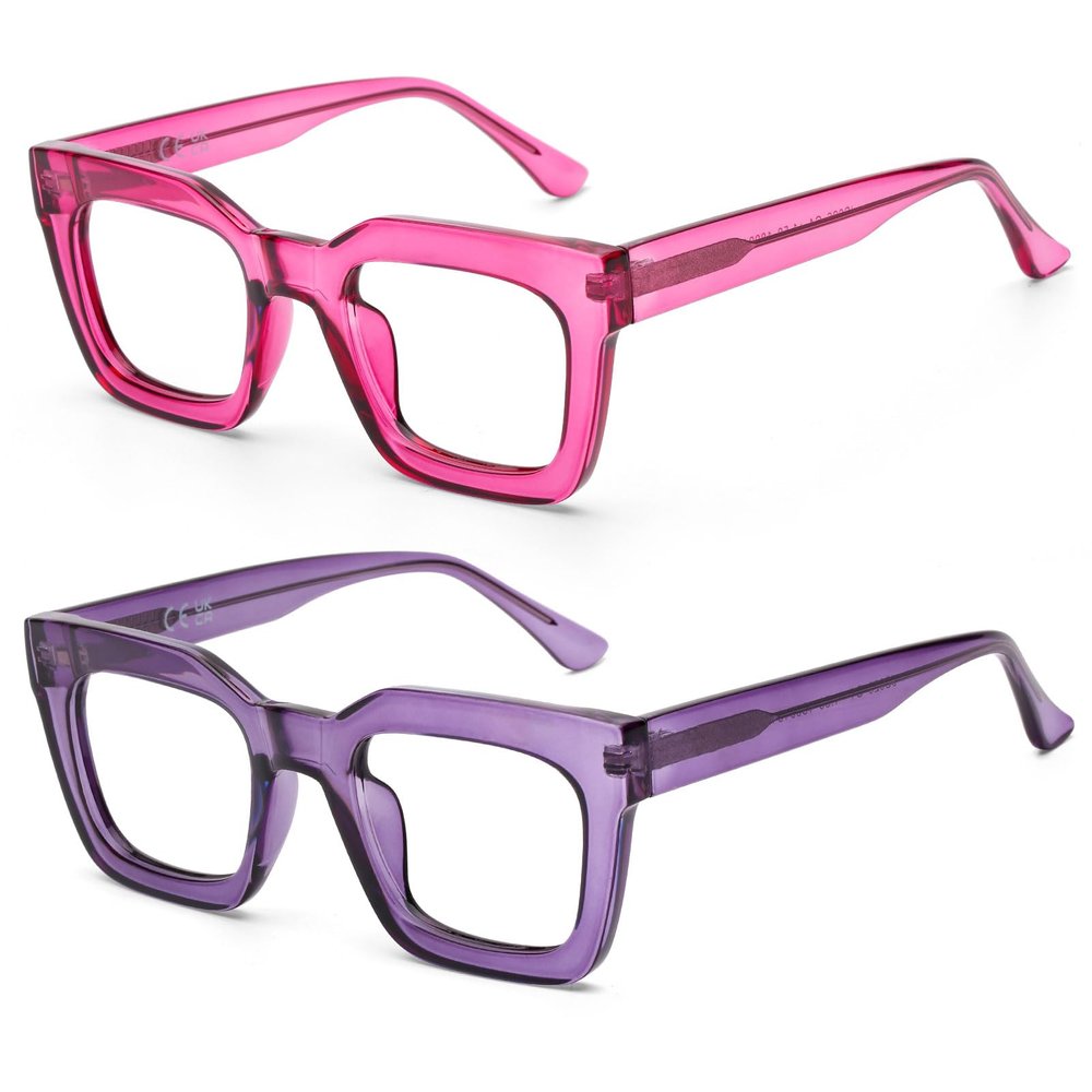 AQWANO Stylish Oversized Reading Glasses for Women Fashion Designer Readers Blue Light Square Computer Glases, 2 PACK 0.0