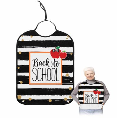 Kewadony Adult Bibs for Elderly Women - Black and White Striped Waterproof Dining Clothing Protectors with Crumb Catcher for Eating/Feeding, Red Fruits Bow Knot Terry Cloth Bib Machine Washable
