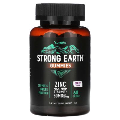 YumVs Strong Earth Gummies, Zinc, Maximum Strength, Berry, 60 Gummies (25 mg per Gummy)