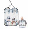 Adult Bibs for Elderly Women - Blue Snowman Christmas Waterproof Dining Clothing Protectors with Crumb Catcher for Eating/Feeding, Xmas Floral Botanical Winter Snowflake Terry Cloth Bib Washable view 1