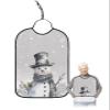 Adult Bibs for Elderly Women - Grey Snowman Christmas Waterproof Dining Clothing Protectors with Crumb Catcher for Eating/Feeding, Xmas Berry Winter Snowflake Terry Cloth Bib Machine Washable