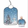 Adult Bibs for Elderly Women - Blue Snowman Christmas Waterproof Dining Clothing Protectors with Crumb Catcher for Eating/Feeding, Christmas Tree Xmas Winter Snowflake Terry Cloth Bib Machine Washable