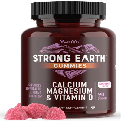 YUM-V'S Strong Earth Calcium, Magnesium, Vitamin D3 Gummies, Vitamin Gummies, Calcium Supplement for Strong Bone Health for Women & Men - Certified Kosher (90 Count)