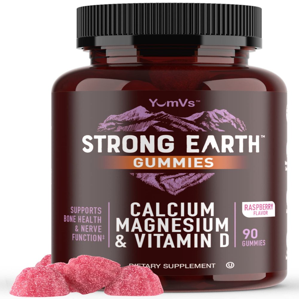 YUM-V'S Strong Earth Calcium, Magnesium, Vitamin D3 Gummies, Vitamin Gummies, Calcium Supplement for Strong Bone Health for Women & Men - Certified Kosher (90 Count)