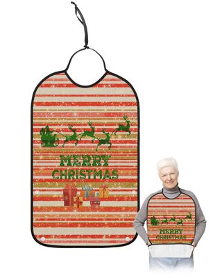 Adult Bibs for Elderly Women - Merry Christmas Waterproof Dining Clothing Protectors with Crumb Catcher for Eating/Feeding, Xmas Elk Winter Snowflake Red Striped Farmhouse Terry Cloth Bib Washable