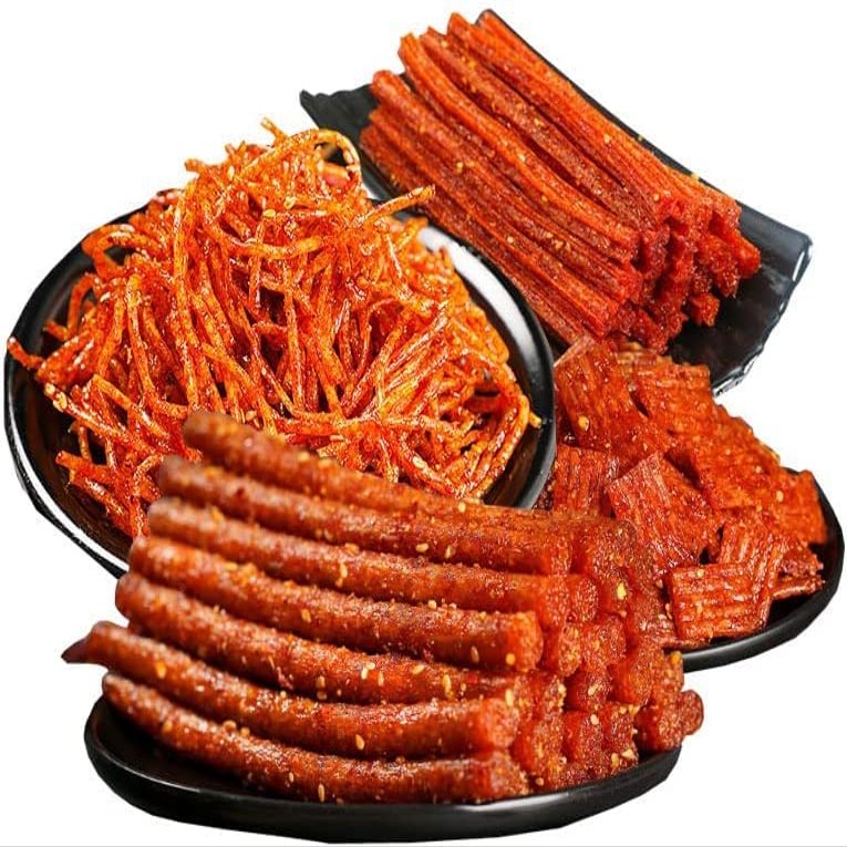 4 kinds of spicy noodles series , Latiao,Handmade Spicy Stick Spicy Bar, Spicy Strip Small Gluten Spicy Silk Sweet Spicy Flavor Chinese Snacks Instant Snacks Spicy Leisure snacks (5 bags)