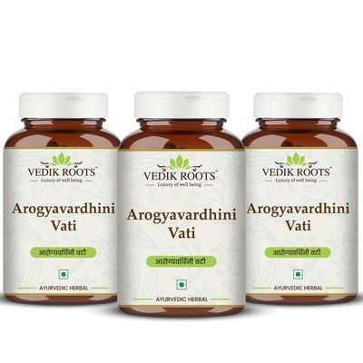 VEDIKROOTS Arogyavardhini Vati Tablets 120 Tablets - Pack of 3 Daily Use - Ayurvedic Herbal Supplement Adults Traditional Wellness Formula with Kutki Shilajit Guggulu GMP Certified