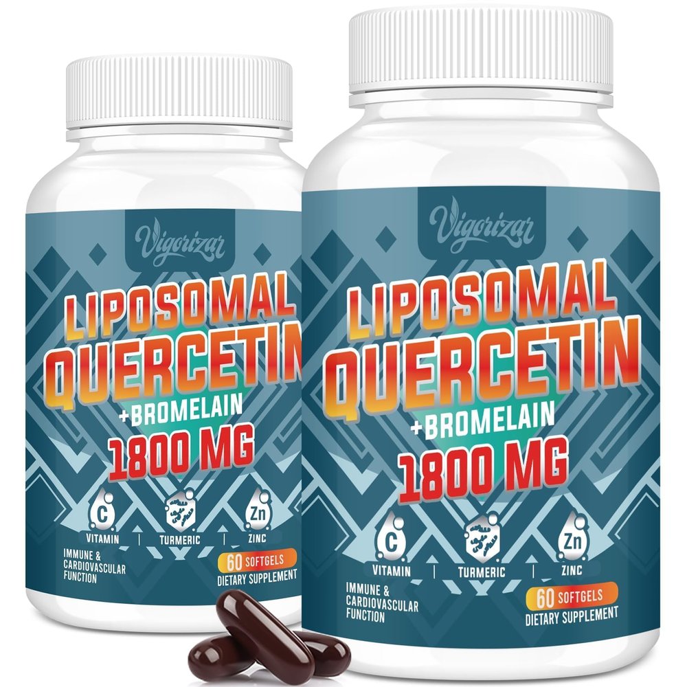 Vigorizar Liposomal Quercetin Phytosome, Quercetin with Bromelain, Zinc & Vitamin C, Bioactive Phytosome Complex, 20X Higher Absorption - 120 Softgels