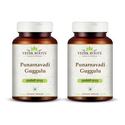 VEDIKROOTS Punarnavadi Guggulu - Supports Kidney and Liver Health | Promotes Natural Fluid Balance and Wellness | Ayurvedic Herbal Supplement | 120 Tablets